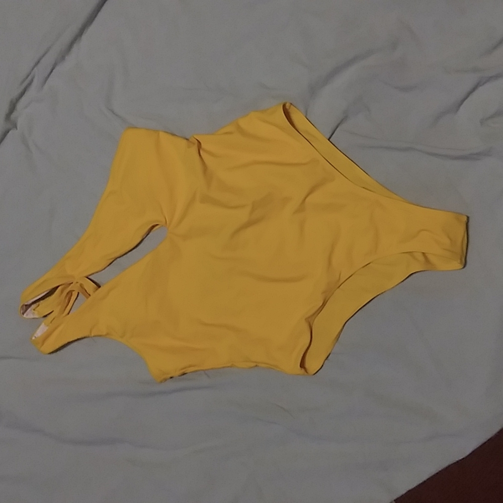 One shoulder cut-out yellow bathing suit
